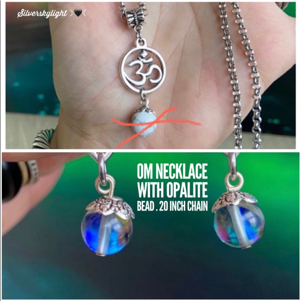 🔴Stainless steel chain om sign & howlite gem bead